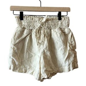 Women's S Cloth & Stone Off White Linen Shorts High Waisted Drawstring